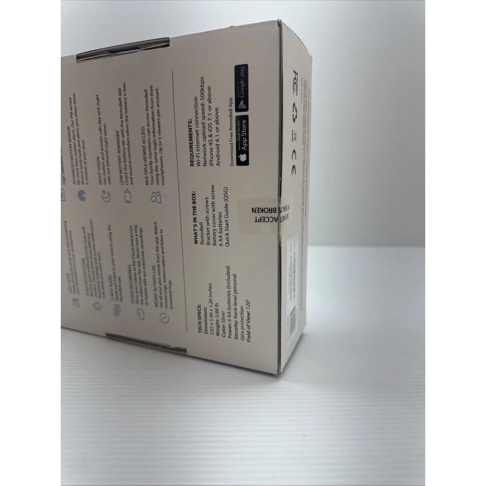 RemoBell Wireless Video Doorbell Wi-Fi Model RMB1M Smart Home Security New
